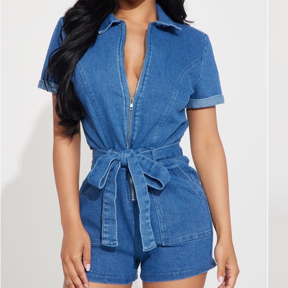 Denim Blue Short Sleeve Jumpsuit - Picture 1 of 2